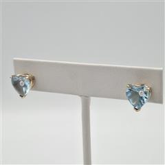 Clyde Duneier 14K Yellow Cabochon Heart Cut Blue Topaz & Diamond Stud Earrings
